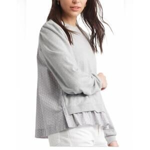 Caslon Puff Shoulder Mixed Media Cotton Layered Sweatshirt in Gray, Size L